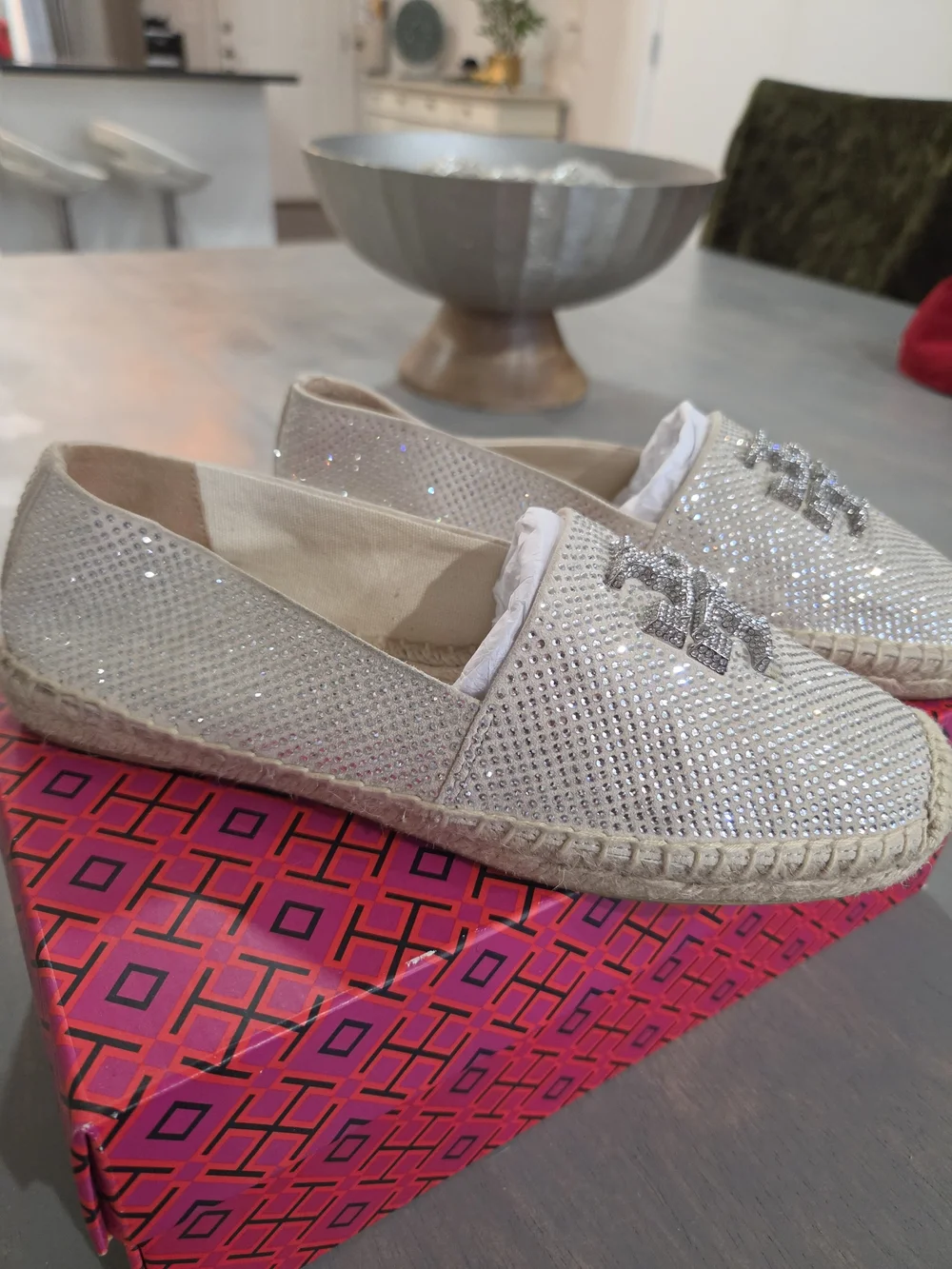 Women's Crystal-Embellished Espadrille Slip-On — Ivory
